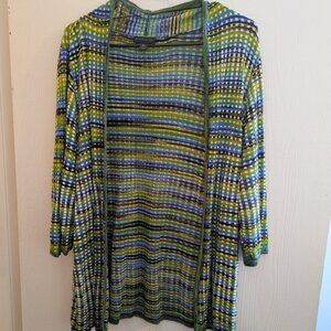 Worthington Long Open Front Knit Cardigan Women's Plus Size 3X Blue Green